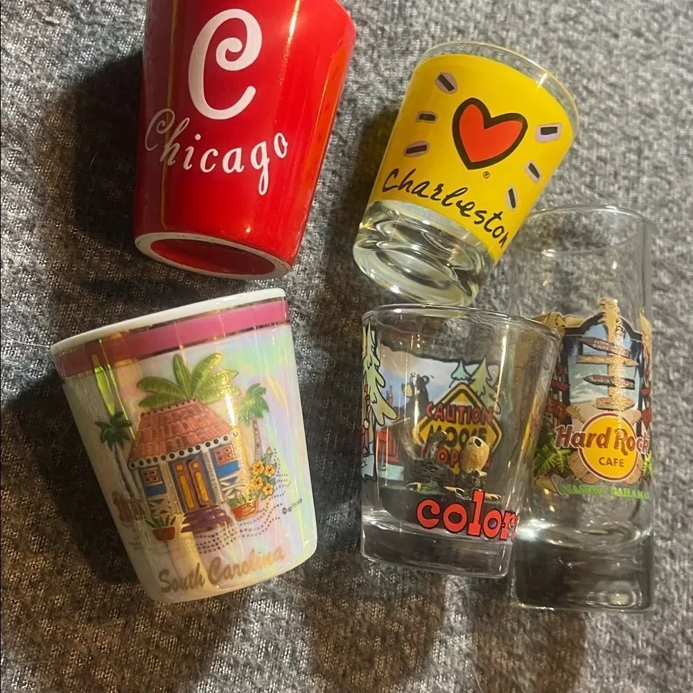 Hard Rock Cafe Shot Glass Collection - Red, Yellow, Clear
